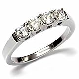 Natalie: Stainless Steel 0.64ct Russian Ice on Fire Diamond CZ 4 Stone Anniversary Wedding Band (sizes 5 to 10)