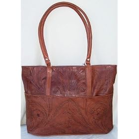 Tote Handbag Purse Hand Tooled Leather Western Style 519