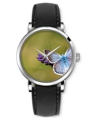 SPRAWL Aanalog Fashion Series Silver Ladies Watches of Genuine Black Leather Strap,Unique Wrist Watch for Women Girls Designed with Butterfly on a flower