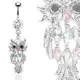 Beautiful Owl Multi color Marquise gems Belly navel Ring piercing bar body jewelry