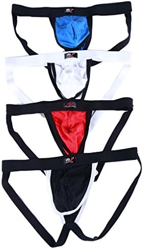 Wangjiang Men's Sexy Low Rise Jock Strap Thong Pack of 4 (US L/With Tag XL(Waist: 35"- 37"))