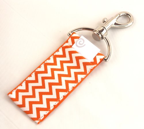 Clip On Ribbon Lip Balm or USB Holder Key Ring (Chevron-Tangerine)