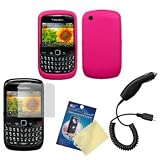 41s%2B1uWfOvL. SL160  BlackBerry Curve 8520 / 8530 Hot Pink Silicone Case, LCD Screen Guard / Protector & Car Charger Combo