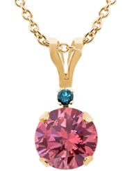 0.92 Ct Round Pink Diamond Blue Diamond 14K Yellow Gold Pendant