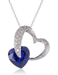 10k Gold Heart Created Gem and Diamond Pendant Necklace (0.10 cttw, I-J Color, I2-I3 Clarity), 18"