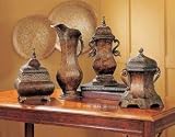 4 Tuscan Finial Lidded Urns Iron Canisters Boxes Rustic