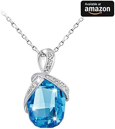 18k White Gold Plated Ocean Blue eardrop Crystals from Swarovski Crystal Pendant Necklace Fashion Jewelry
