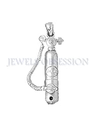 Rhodium-Plated 925 Sterling Silver 3-D Scuba Tank Pendant