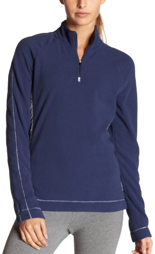 ALO Women's Micro Fleece 1/4 Zip Pullover,Navy/Grey,Large
