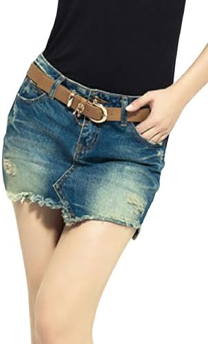 D-CSN Women's Lady Irregular Rips Casual Deep Blue Summer Jean Mini Skirt XL