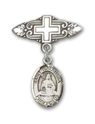 Sterling Silver Baby Badge with St. Walburga Charm and Badge Pin with Cross