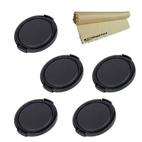 (5 PACK) 37MM Snap-On Lens Cap + Microfiber Cleaning Cloth for Video Camera Camcorder JVC HM300 HM320 HM340