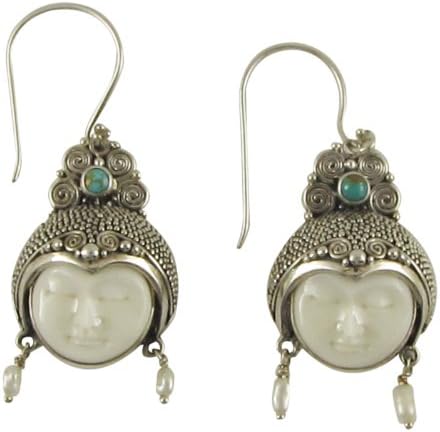 Tribal Goddess Sterling Silver Earrings with Turquoise and Pearl Accents