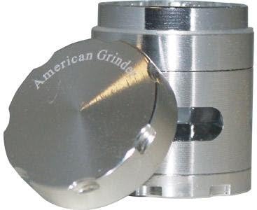 Four Piece 1.5" NEW American Grinder Silver Four Piece Herb, Spice or Tobacco Pollen Grinder W/chamber Window