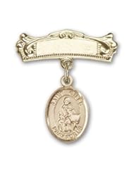 Gold Filled Baby Badge with St. Giles Charm and Arched Polished Badge Pin