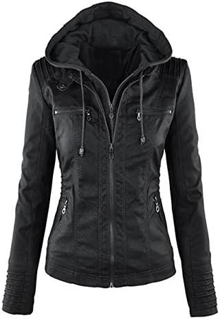 OUTSIT Womens Removable Hoodie Motorcyle Jacket