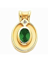 18K Yellow Gold Oval Cut Chatham Created Emerald and Diamond Pendant -- LIFETIME WARRANTY
