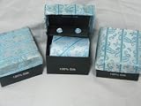 Men's Silk Necktie (Gift Set)- Teal and Sky Blue Stripe pattern and Original Design