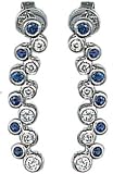 14K White Gold Hand-Crafted Designer Double Journey Earrings, Enhanced with six Bezel Set Diamond Stations and Sapphire Stones.(GH-Color, SI-Clarity, c.t.t.w.0.30CT, Sapphire 0.38CT).