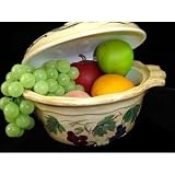 SERVING BOWL WITH LID CERAMIC GRAPE DECOR