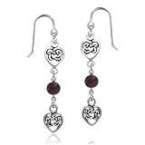 Bling Jewelry Sterling Silver Celtic Knots Double Heart Garnet Drop Earrings