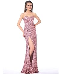 Strapless Natural   Waistline Lace Sequined Slit Floor Length Sweetheart Sheath Prom Dress 