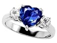2.60 cttw 925 Sterling Silver 14K White Gold Plated Lab Created Heart Shape Sapphire Engagement Ring - Gold Plated Silver