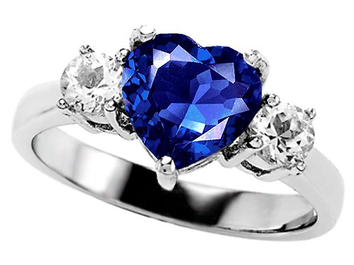 2.60 cttw 925 Sterling Silver Lab Created Heart Shape Sapphire Engagement Ring
