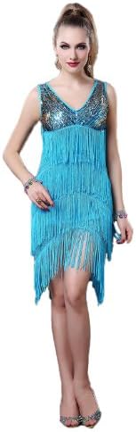 Sexy Sequins Latin Dance Ball Gowns for Women Slim LC1326 Blue US XS