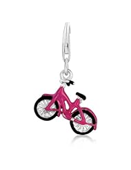 Sterling Silver Bicycle Charm with Black and Pink Enamel Coating