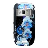 Hard Snap-on Shield BLACK With BLUE FLOWERS Design Faceplate Cover Sleeve C ....
