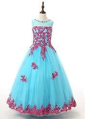 Girls Floor Length  Lace Applique Winter  Ball Gown Pageant Dress 