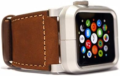 For Apple Watch 38 mm Protective Aluminum Case with Genuine Leather Band by Soul Cole Ultra Light Wrist Band Watch Band with extra Large Metal Clasp for all Apple Watch Models 38mm BLACK