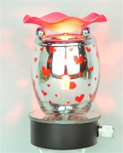 Variation Color Love Hearts Design Decorative Glass Electric Plug-in Fragrance Lamp Aromatherapy Oil Warmer/burner Night Light in Gift Box # Mb29.31 (Red)