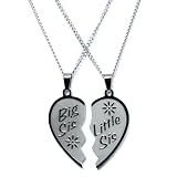 Big Sis & Lil Sis Heart Necklaces and two chains. Two Heart Heart Style jewelry Pendants (with FREE Velvet Pouch)-Best Seller Necklace