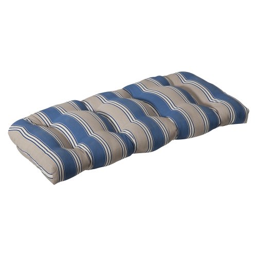 Pillow Perfect Outdoor Blue/Tan Striped Wicker Loveseat Cushion