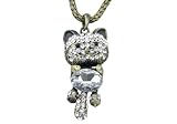 Antique Gold Tone Crystal Necklace Cat - 26