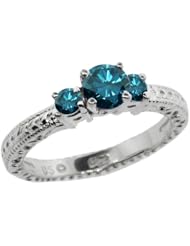 0.79 Ct Round Blue SI1/SI2 Diamond 18K White Gold 3-Stone Ring