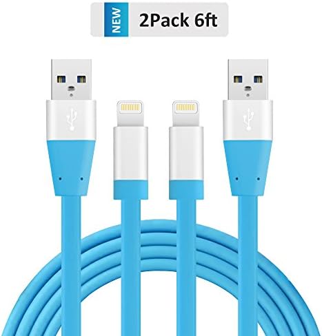 iPhone Cable Tavastar 2pack 6ft Tangle Free Flat Lightning to USB Cables for iPhone 7 7 Plus 6s 6s Plus 6 6 Plus 5s 5c 5, iPad Pro Air iPad mini, iPod touch 5th 6th nano 7th(blue)
