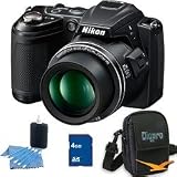 Nikon COOLPIX L120 14.1 MP Digital Camera with 21x NIKKOR Wide-Angle Optical Zoom Lens and 3-Inch LCD (Black) Deluxe Bundle Includes: Camer, 4 GB Memory Card, Deluxe Carrying Case, and 3pc. Lens Cleaning Kit.