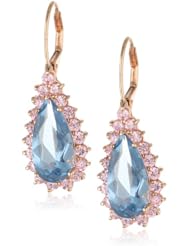 CZ by Kenneth Jay Lane "Vintage" 12 cttw Aqua Lever with Pear and Halo Drop Earrings