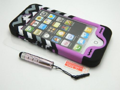 New 3-piece Chevron Stripes Anchor Impact Hybrid Combo Hard Case Cover Dark Soft Skin for Iphone 5 5s + Screen Guard &amp; Stylus Pen