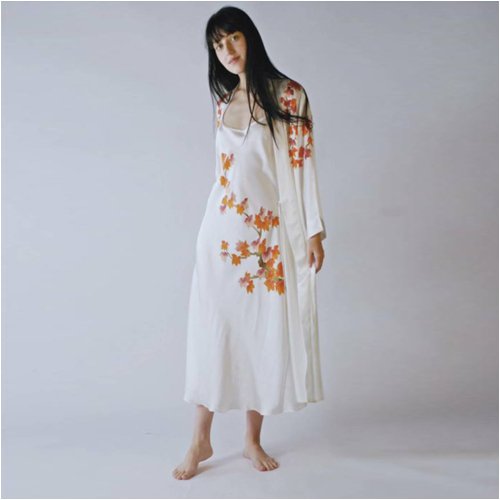 Pure Silk Nightgown Robe Set -- Royal Peacocks -- 100% Silk, Hand Painted Art