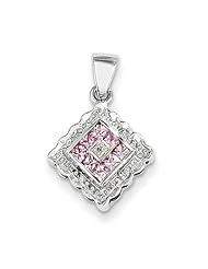 14k White Gold Diamond and Pink Sapphire Pendant Diamond quality AA (I1 clarity, G-I color)