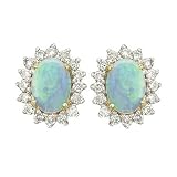 14K Yellow Gold Oval Opal & Diamond Earrings