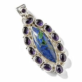 Sterling Silver Azurite & Amethyst Pendant by Azurite