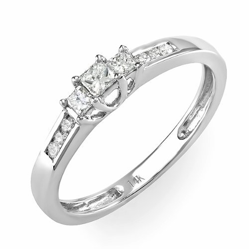 How to get 14k White Gold Brilliant Round & Princess Diamond Ladies 3 stone Engagement Bridal Ring 1/3 CT (0.33 cttw, F-G-H Color, SI-I Clarity) Reviews