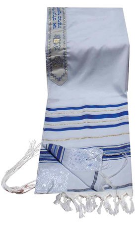 Acrylic Tallit (imitation Wool) Prayer Shawl in Blue and Gold Size 24