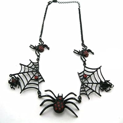 Bersense Fashion Jewelry Punk Style Red Spider Princess Black Necklace