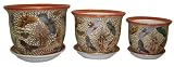 Porcelain pots / planters set of 3 - hand painted gold filigree work, Butterfly design